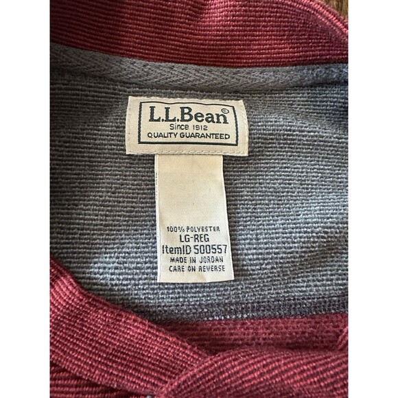 LL Bean Sweater Mens Large Red‎ Maroon Stripe Henley Fleece Pocket Outdoor EUC - Picture 3 of 8